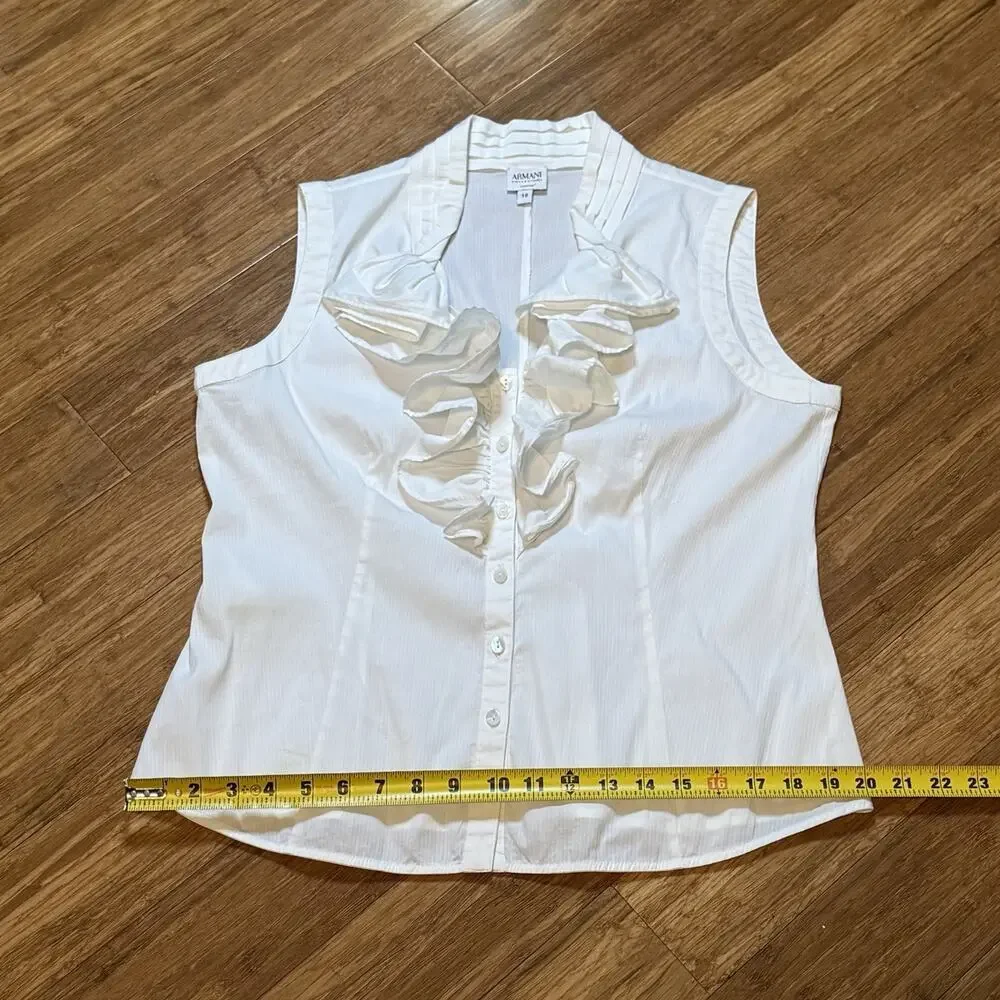VTG ARMANI COLLEZIONI Women’s Sleeveless Ruffle Casual Formal Cream Shirt 10 - Picture 9 of 13
